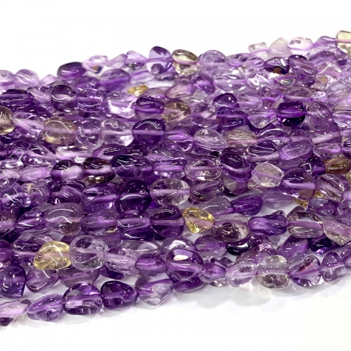 High Quality Natural Genuine Clear Purple Yellow Ametrine Quartz Crystal Nugget Free Form Fillet Irregular Pebble necklace bracelet Beads 15.5" 06397