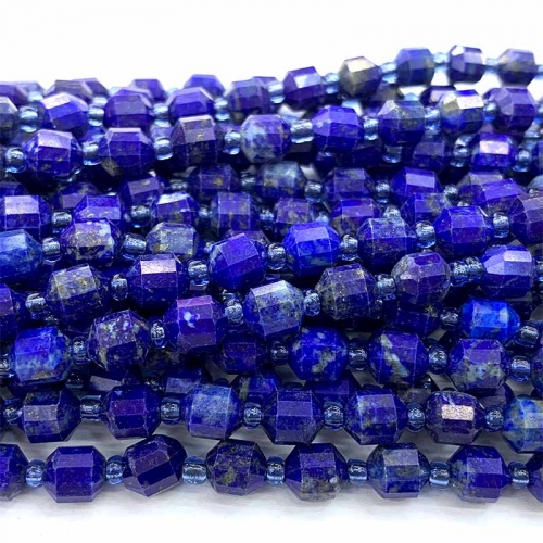 Veemake Natural Genuine Blue Lapis Lazuli Hard Cut Faceted Sharp Energy Column Loose Makeing Jewelry Bracelets Necklaces Beads 06615