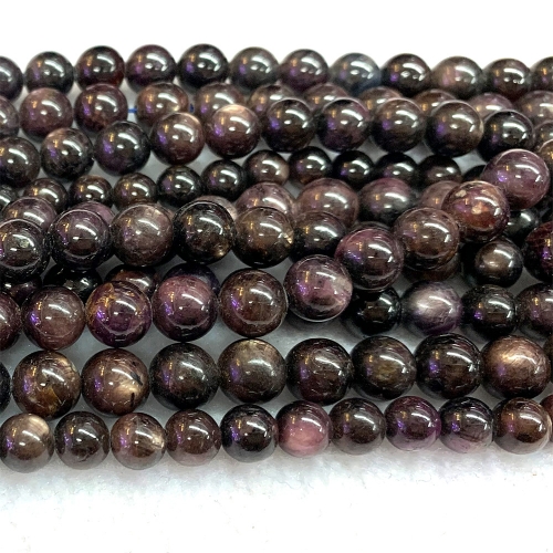16 “ Veemake Natural Genuine Black Red Starlight Star Ruby Sapphire Round Loose Gemstone Jewelry Beads Making Necklaces Bracelets 06779