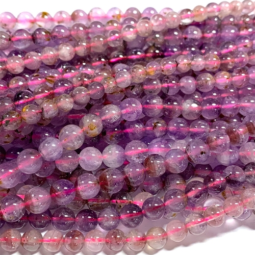 15.5“ Veemake Natural Genuine Purple Red Yellow Cacoxenite Round Loose Gemstone Jewelry Beads Making Necklaces Bracelets 07048