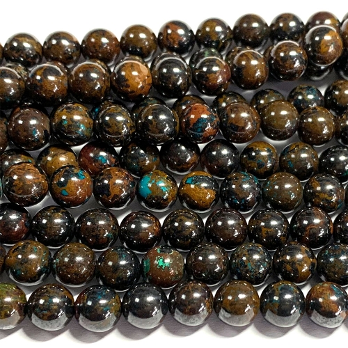 15.5“ Veemake Natural Genuine Brown Azurite Round Loose Gemstone Jewelry Beads Making Necklaces Bracelets 07050