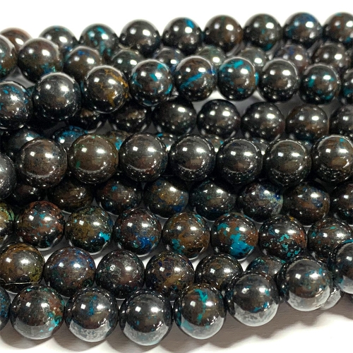 15.5“ Veemake Natural Genuine Brown Azurite Round Loose Gemstone Jewelry Beads Making Necklaces Bracelets 07052