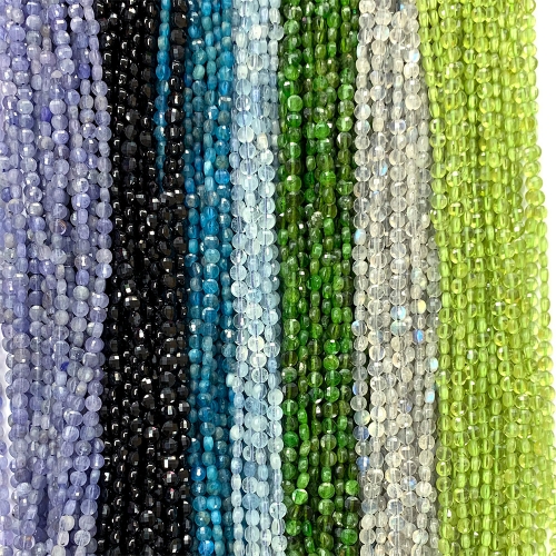 Veemake Tourmaline Spinel Ruby Sapphire Chrome Diopside Labradorite Aquamarine Flat Coin Disce Faceted Small beads 07111