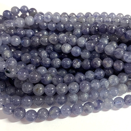 15.5" Veemake Natural Genuine Blue Iolite Round Loose Gemstone Jewelry Beads Making Necklaces Bracelets 07152