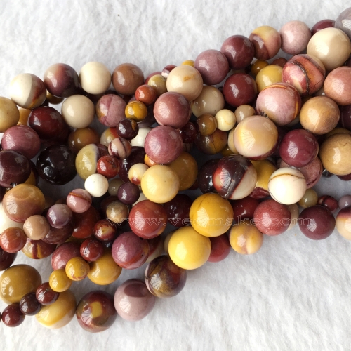 Natural Genuine Red Yellow Mookaite Moukaite Round Jewellery Loose Necklace or bracelet Beads 4-14mm 15.5" 06084