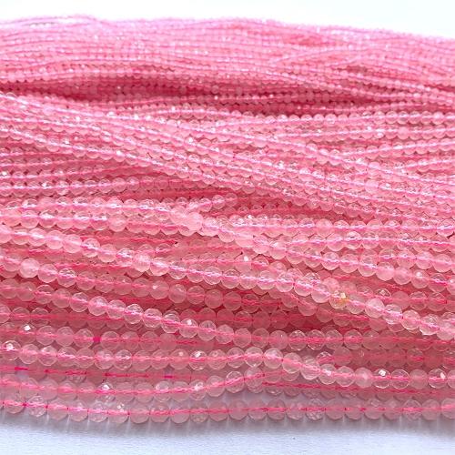 15.5 " Veemake Natural Genuine Gemstones Clear Pink Crystal Rose Quartz Round Faceted Small Making Necklaces Bracelets Jewelry Beads 07435