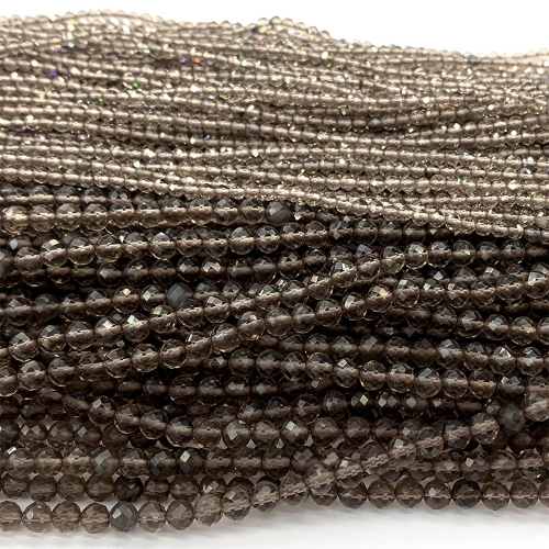 15.5 " Veemake Natural Genuine Gemstones Clear Smoke Quartz Tea Crystal Round Faceted Small Making Necklaces Bracelets Jewelry Beads 07421