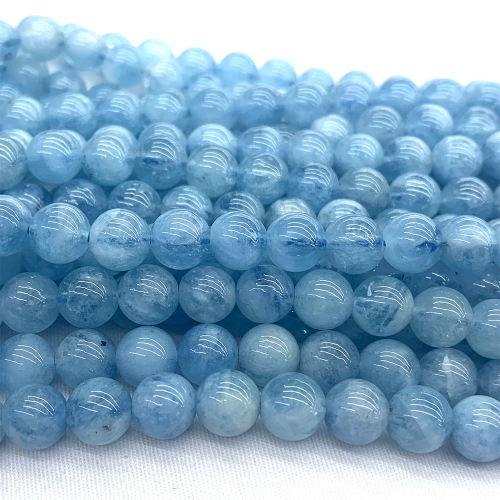 15.5" Veemake Natural Genuine Clear Blue Green Aquamarine Round Loose Gemstone Jewelry Beads Necklaces Bracelets 07493
