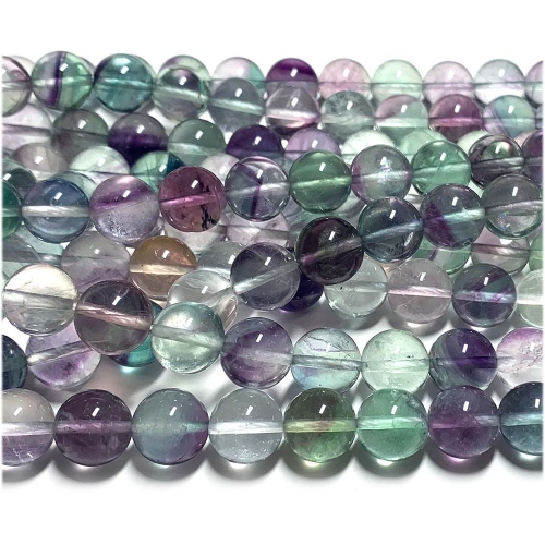 Genuine Natural AAA High Quality Multi Color Clear Blue Green Yellow Purple Fluorite Semi-precious stones Round Beads 15.5" 07945
