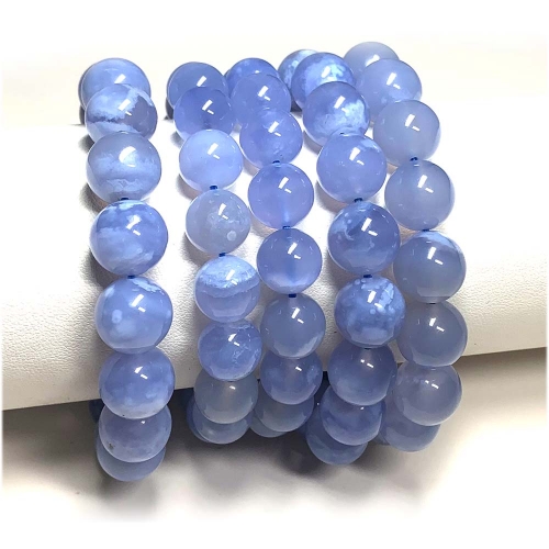 Veemake High Quality Natural Genuine Blue Chalcedony Bracelet Necklace Round Loose Jewelry Making Beads 07965