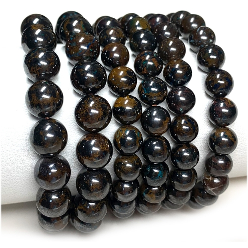 Veemake Real Natural Genuine Blue Brown Azurite Bracelet Round Loose Beads 08117