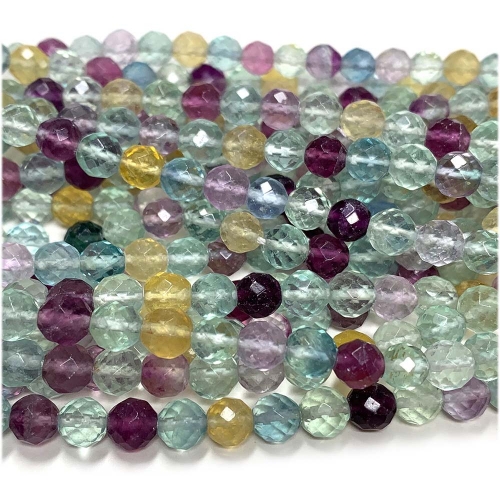 Genuine Natural AAA High Quality Multi Color Clear Blue Green Yellow Purple Fluorite Semi-precious stones Faceted Round Beads 15.5" 08114