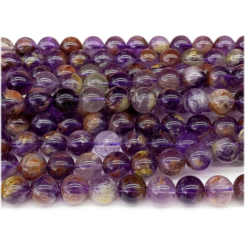 Natural Genuine Clear Purple Red Chlorite Phantom Quartz Crystal Round Loose Beads 15.5“ 08125