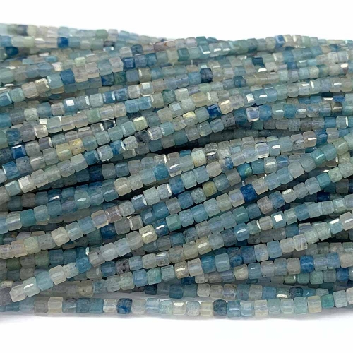 Veemake Natural Stone Genuine Gemstone Blue Trolleite Montebrasite Cube Faceted Small Jewelry Necklaces Bracelets Loose Small Beads 08324