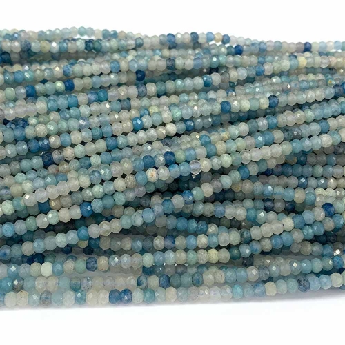 Natural Genuine Blue Trolleite Montebrasite Faceted Small Rondelle Jewelry Bracelets Necklaces Loose Beads 08325