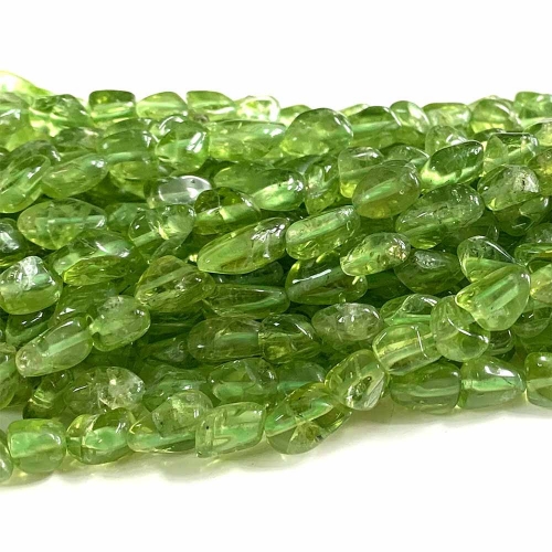 Natural Genuine Green Peridot Grand Nugget Free Form Fillet Irregular Pebble Loose Beads 15.5“ 08330