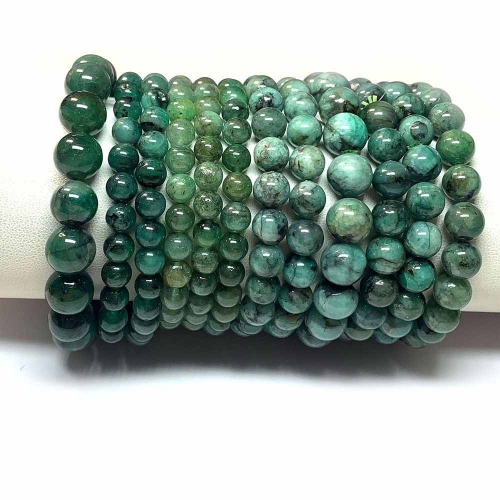 Veemake Natural Genuine Green Emerald Bracelet Necklace Round Loose Beads 08338
