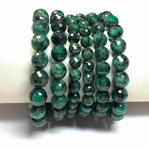Veemake High Quality Natural Genuine Green Emerald Bracelet Necklace Faceted Round Loose Beads 08339