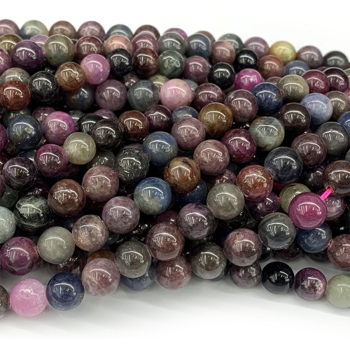 Natural Genuine Blue Yellow Red Pink Purple Sapphire Ruby Round Jewelry Loose Necklace or bracelet Beads 08352