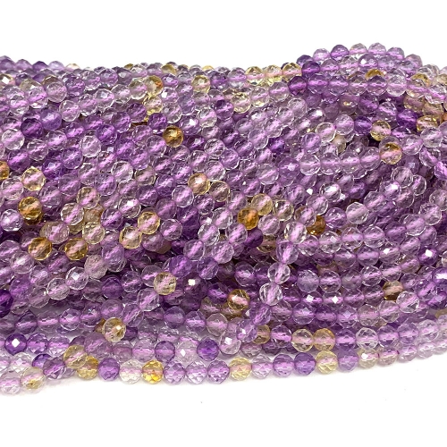 15.5 " Veemake Natural Genuine Gemstones Purple Yellow Ametrine Round Faceted Small making necklaces bracelets jewelry beads 08344