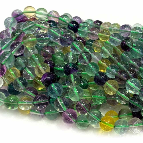 Veemake High Quality Genuine Natural Clear Yellow Green Purple Fluorite Round Loose Necklaces Bracelets Beads Jewelry Making 15.5" 08358