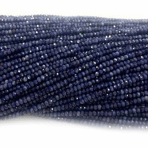 15.5 " Veemake Natural Genuine High Quality Dark Blue Sapphire Faceted Rondelle Bracelets Jewelry Loose beads 08359