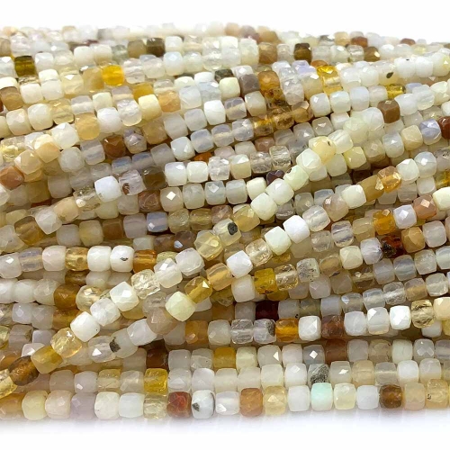 15.5 " Natural Genuine Gemstones White Yellow Fire Opal Faceted Irregular Cube Small Making Necklaces Bracelets Jewelry Beads 08354