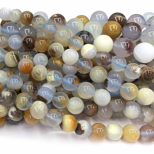 Natural Genuine Yellow White Blue Chalcedony Round Loose Necklaces or Bracelets Beads 15.5" 08366