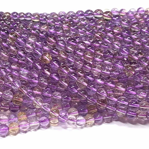 High Quality Natural Genuine Clear Purple Yellow Quartz Ametrine Crystal Smooth Round Loose Jewelry Necklaces Bracelets Gemstone Beads 05980