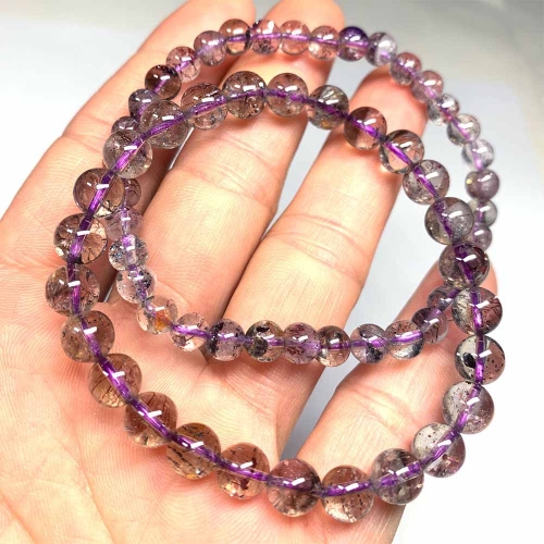 High Quality Natural Genuine Super Seven Super 7 Rosite Muscovite スーパー7 Goethite Melody Stone Bracelet Bracelets Round Beads 08434