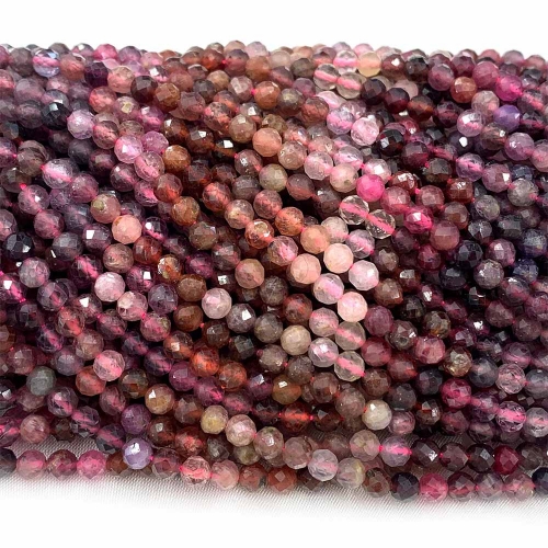 15.5 " Veemake Natural Real Genuine Colorful Yellow Pink Red Spinel Round Faceted Small Jewelry Beads 08467