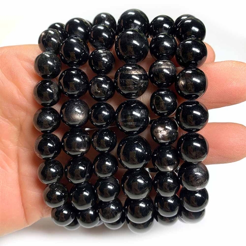 Veemake High Quality Natural Genuine Black Hypersthene Bracelet Necklace Round Loose Beads 08464