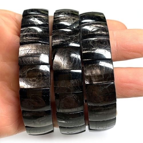 Natural Genuine Black Hypersthene Bracelet Bracelets Flat Rectangle beads 08465
