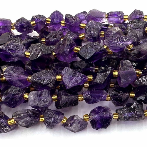 Natural Genuine Raw Mineral Dark Purple Amethyst Nugget Free Form Loose Rough Matte Faceted Beads 08470