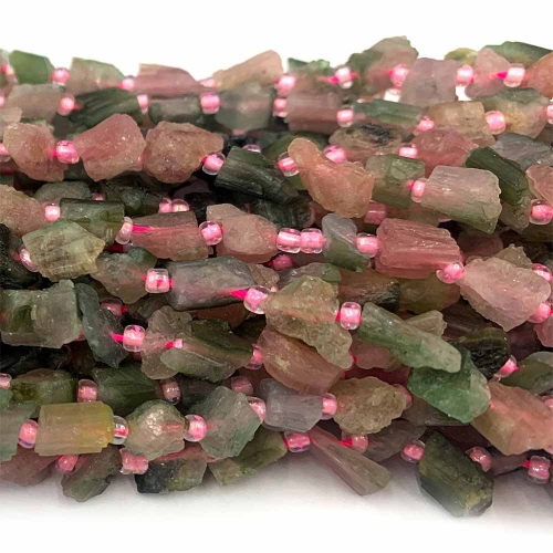 Natural Genuine Raw Mineral Pink Green Tourmaline Nugget Free Form Loose Rough Matte Faceted Necklace Bracelet Jewelry Beads 08472