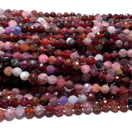 15.5 " Veemake Natural Real Genuine Colorful Yellow Pink Red Spinel Round Faceted Small Jewelry Beads 08497