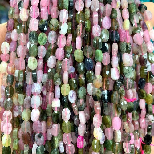 15.5 " Veemake Natural Pink Red Green Yellow Pink Tourmaline Flat Oval Faceted Small Jewelry Design Necklaces Bracelets Loose Beads 08563