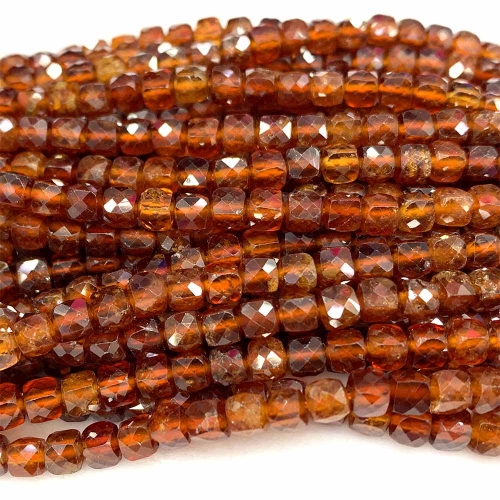 15.5 " Veemake Natural Stone Real Genuine Orange Garnet Spessartine Cube Faceted Small Jewelry Beads 08562