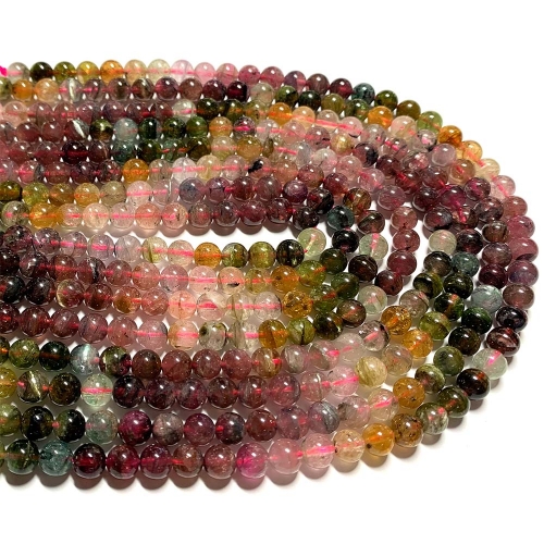Natural Genuine Pink Yellow Green Purple Multicolour Brazil Tourmaline Round Beads 08524
