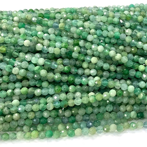 High Quality Veemake Natural Genuine Gemstones Green Emerald Round Faceted Small Making Necklaces Bracelets Jewelry Beads 08529