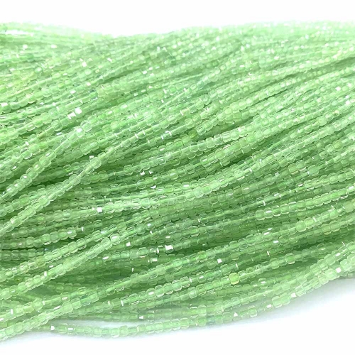 15.5 " Veemake Natural Genuine Clear Green Prehnite Faceted Small Edge Cube Loose Jewelry Beads 08532