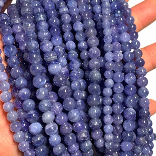 16" Veemake Natural Genuine Purple Blue Tanzanite Round Loose Gemstone Jewelry Beads Making Necklaces Bracelets 08549