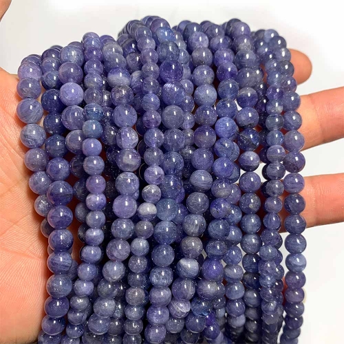 16" Veemake Natural Genuine Purple Blue Tanzanite Round Loose Gemstone Jewelry Beads Making Necklaces Bracelets 08547