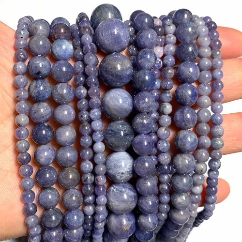 16" Veemake Natural Genuine Purple Blue Tanzanite Round Loose Gemstone Jewelry Beads Making Necklaces Bracelets 08543