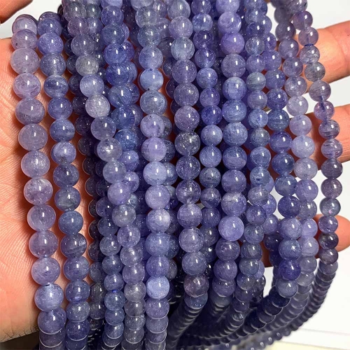 16" Veemake Natural Genuine Purple Blue Tanzanite Round Loose Gemstone Jewelry Beads Making Necklaces Bracelets 08551