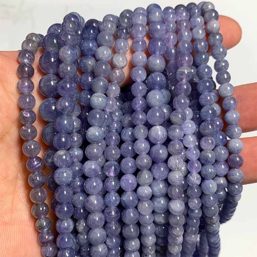 16" Veemake Natural Genuine Purple Blue Tanzanite Round Loose Gemstone Jewelry Beads Making Necklaces Bracelets 08546