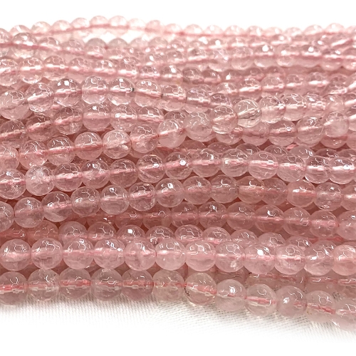 AAA High Quality Natural Genuine Clear Rose Quartz Pink Crystal Round Jewellery Loose Ball Faceted Beads 6mm 15.5" 08573