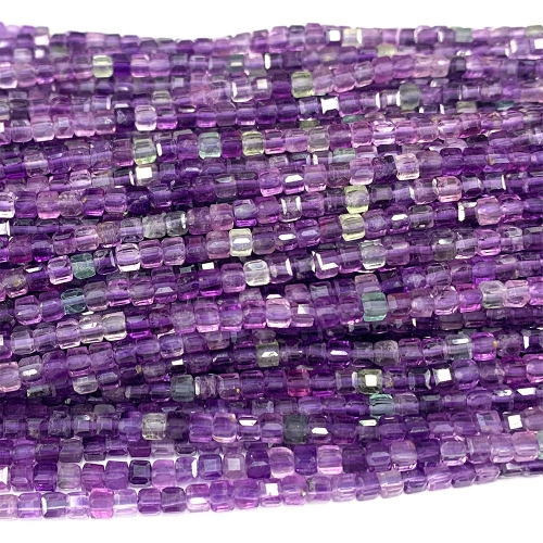 15.5 " Veemake Natural Stone Genuine Gemstone Clear Purple Fluorite Edge Cube Faceted Small Jewelry Necklaces Bracelets Loose Small Beads 08584