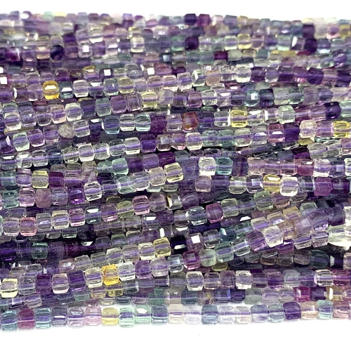 15.5 " Veemake Natural Stone Genuine Gemstone Yellow Purple Fluorite Edge Cube Faceted Small Jewelry Necklaces Bracelets Loose Small Beads 08585