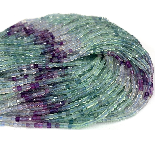 15.5 " Veemake Natural Stone Genuine Gemstone Green Blue Purple Fluorite Edge Cube Faceted Small Jewelry Necklaces Bracelets Loose Small Beads 08586